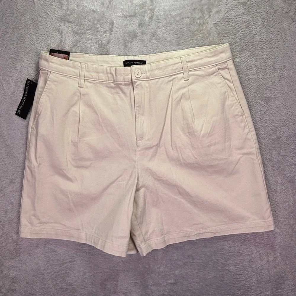 New Banana Republic‎ Women Shorts Sz 16 Tan Pleat Front High Rise Stretch Cotton